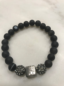 Pyrite center chunk with side pave beads