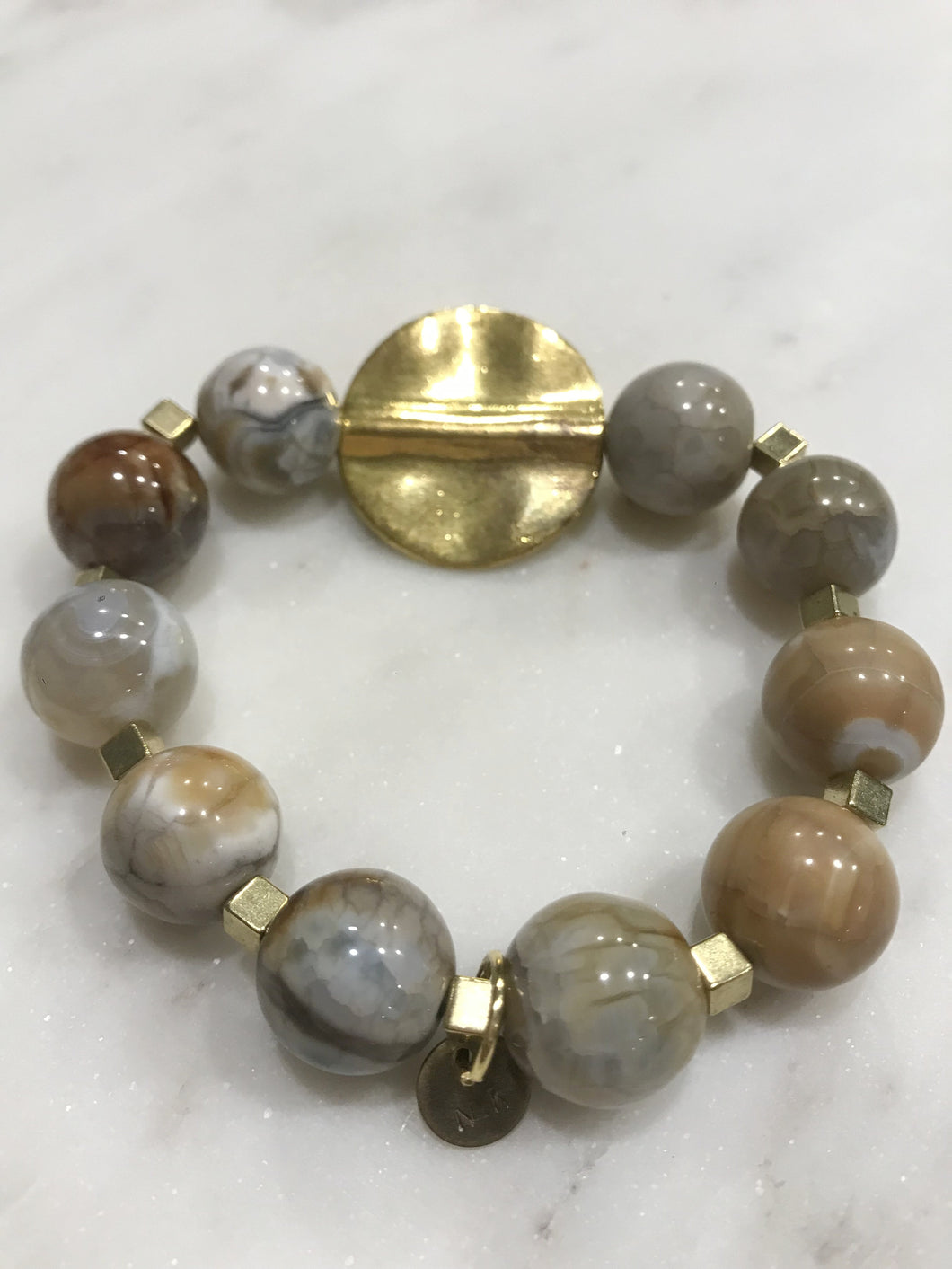 Agate gold/gray mix beads bracelet