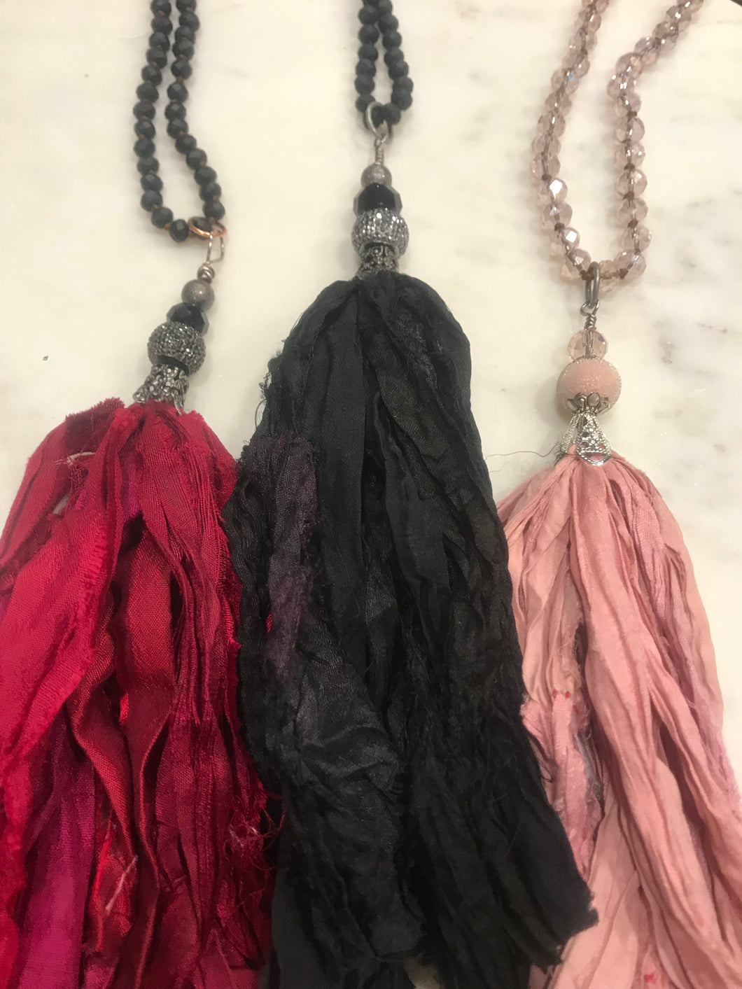 Silk sari tassel necklaces
