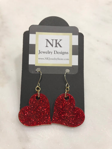 Sparkle red heart earrings