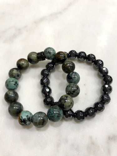 African Turquoise and Hematite duo