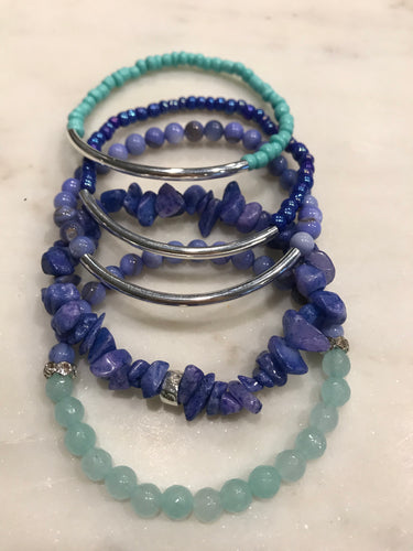 Aqua and periwinkle five piece stack set