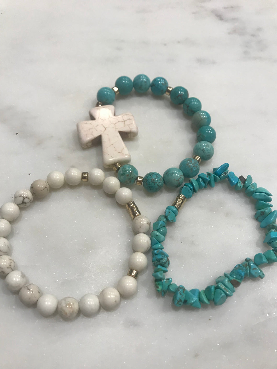 Three piece cross turquoise and howlite set