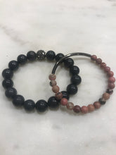 Load image into Gallery viewer, Two piece set gray jade with a pave bead and pink rhodonite with bar