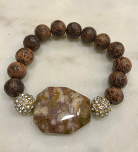 Pink, brown, gold jasper with rhinestone accents