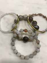 Load image into Gallery viewer, Gray, white and gold three piece agate and shell stack set