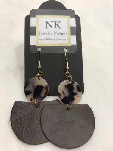 Leather and tortoise earrings