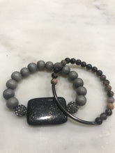 Load image into Gallery viewer, Two piece gray pyrite and rhodonite set