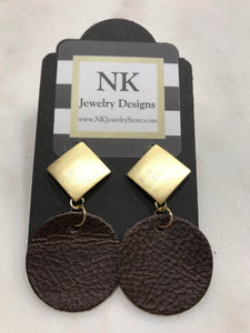 Brown leather circles with gold