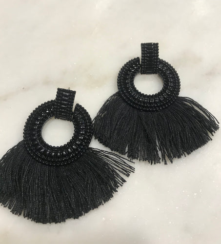 Black circle tassel earrings