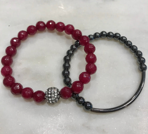 Cranberry and gunmetal