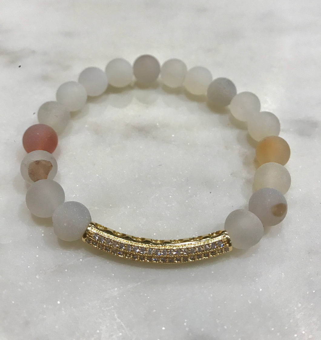 White agate with gold pave bar