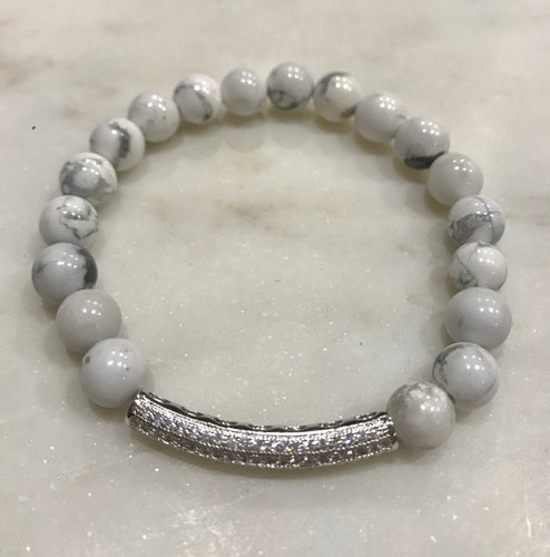 White howlite with silver pave bar