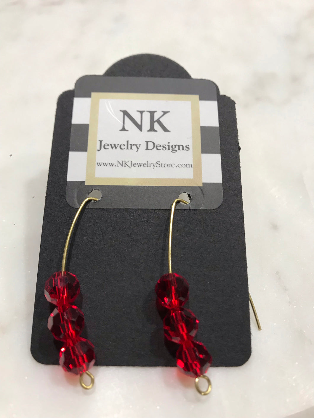 Brass Wire Earrings with Red Crystal beads
