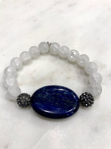 Blue lapis bracelet with white crackle quartz