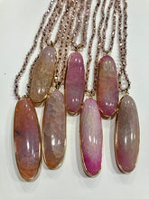 Load image into Gallery viewer, Pink agate pendant with pink crystal 36 inch chain