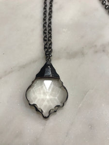 French teardrop pendant on gunmetal chain