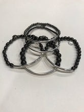 Load image into Gallery viewer, Five piece hematite and silver bracelet stack set