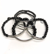 Load image into Gallery viewer, Five piece hematite and silver bracelet stack set
